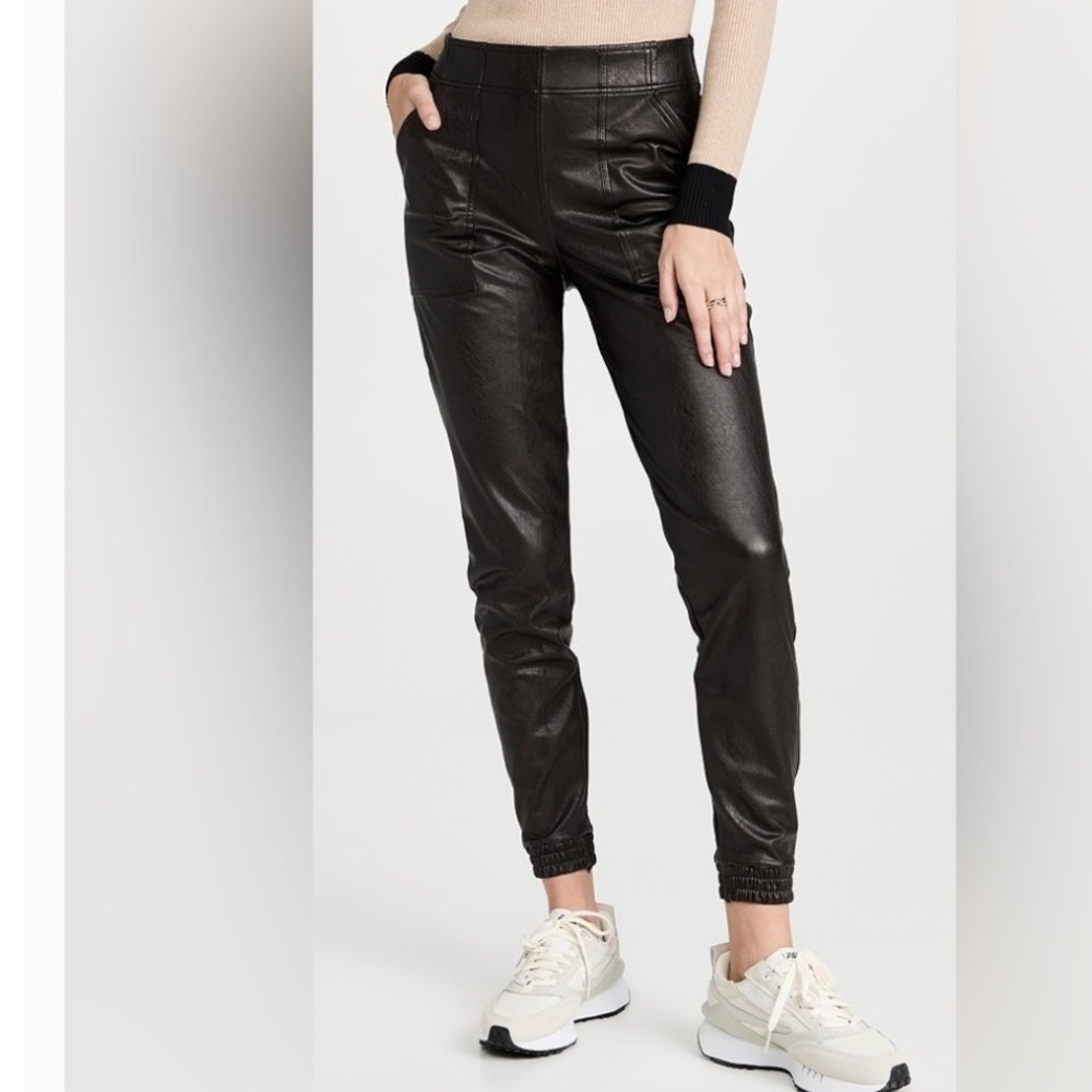 Spanx Faux Leather‎ Joggers Black High Waisted Elastic Cuff Pants Small